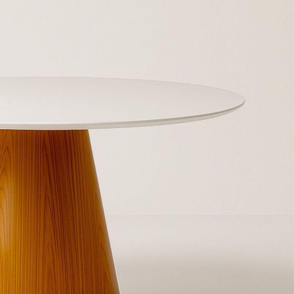 Mesa De Jantar Cone Redonda 110 Cm Base Madeira Freijó Tampo Laca Cor Branco - 4