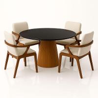 Mesa De Jantar Cone Redonda 110 Cm Base Madeira Freijó Tampo Laca Cor Branco - 5