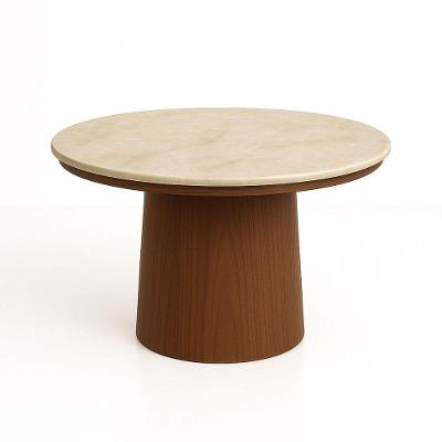 Mesa De Jantar 80 Cm Base Cilíndrica E Tampo Duplo Quartzito Taj Mahal &amp; Nogueira