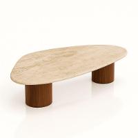 Mesa De Centro Astrid 160x90 Cm Base Dupla Nogueira Tampo Mármore Travertino - 1