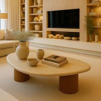 Mesa De Centro Astrid 160x90 Cm Base Dupla Nogueira Tampo Mármore Travertino - 3