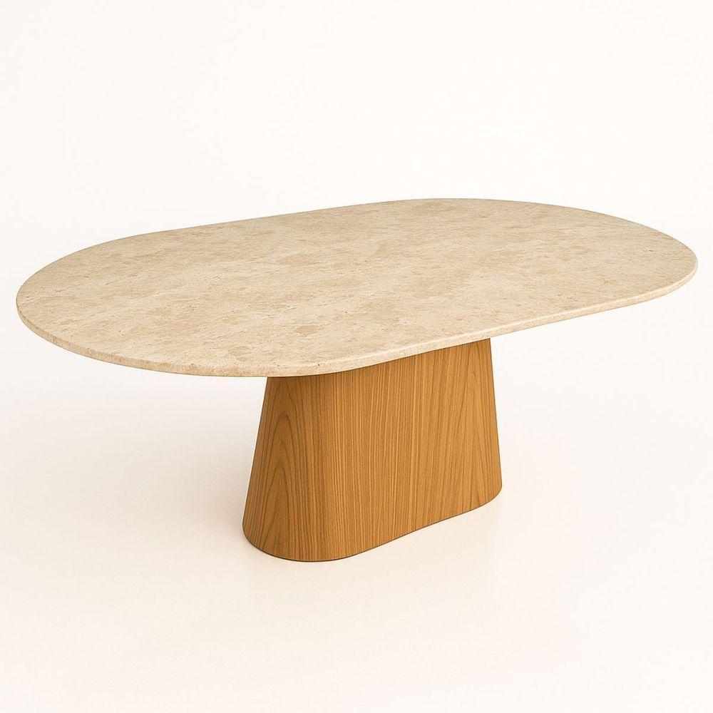 Mesa De Jantar Oblongo 137x90 Cm Freijó Tampo Mármore Travertino - 1