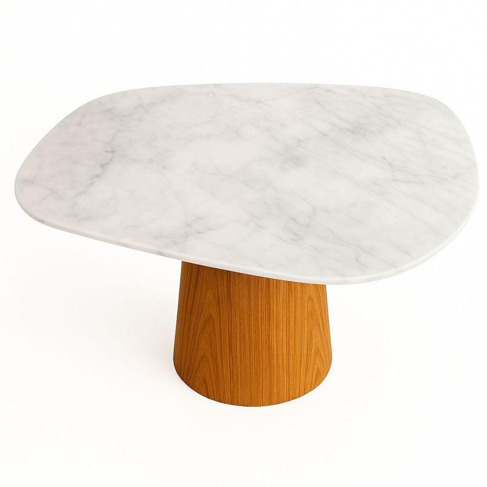 Mesa De Jantar Cone Orgânica 120x80 Cm Mármore Branco Extra E Base Freijó - 2