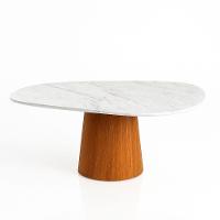 Mesa De Jantar Cone Orgânica 120x80 Cm Mármore Branco Extra E Base Freijó - 1