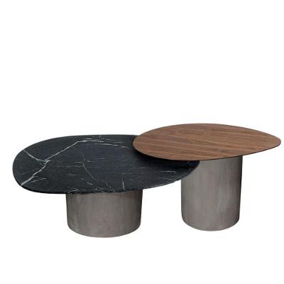 Conjunto De Duas Mesas De Centro Orgânica 100 Cm Mármore E Mdf