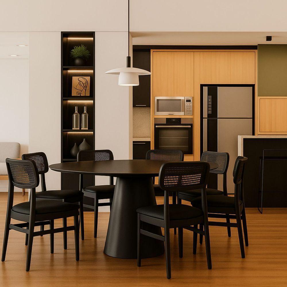 Mesa De Jantar Cone Orgânica Tríon Redonda 140x144 Cm Laca Preta - 3