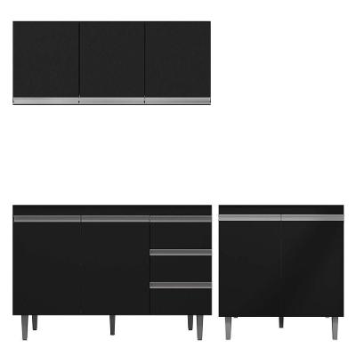 Cozinha Compacta Completa Andréia 03 Peças Aéreo 120cm Balcão Pia E Cooktop Preto - Abmaza