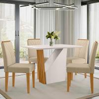 Conjunto Sala De Jantar Mesa Veneza 120cm Com 4 Cadeiras Amanda Ypê/off White/ln04 - New Ceval - 1