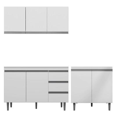 Cozinha Compacta Completa Andréia 7 Portas 3 Gavetas MDF 120cm Branco com Balcão e Aéreo