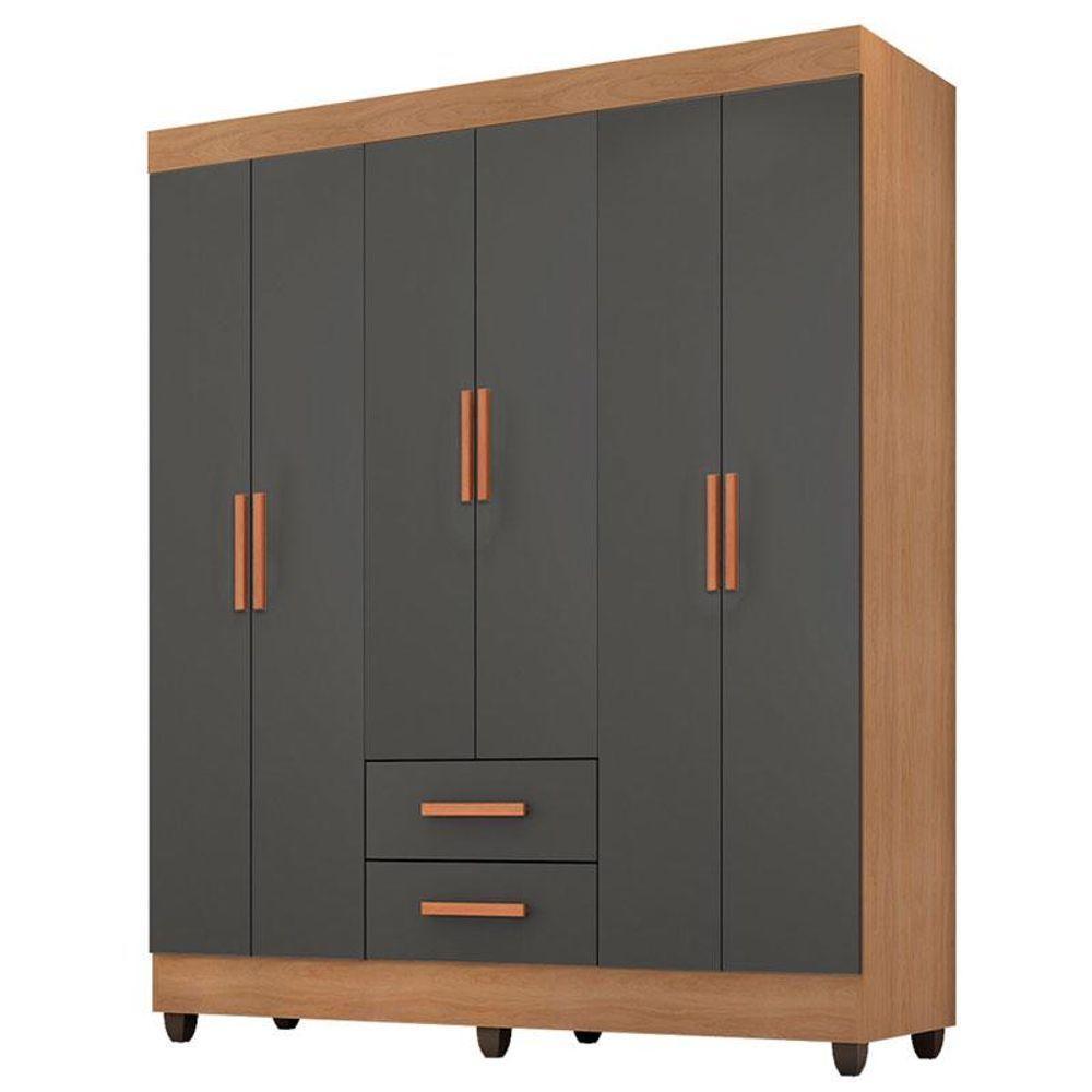 Guarda Roupa Casal Lite 6 Portas Nature Cinza - Móveis Leão - 1