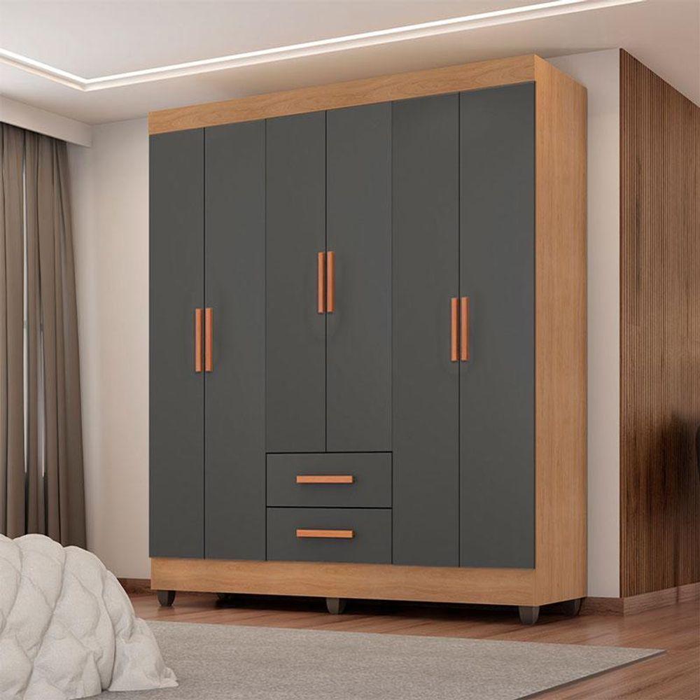 Guarda Roupa Casal Lite 6 Portas Nature Cinza - Móveis Leão - 5