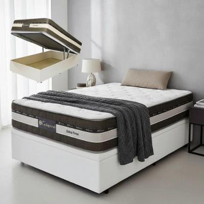 Cama Box Baú Casal Sintético + Colchão Esplendor Molas Ensacadas Luckspuma 138x188x75 Cor:branco