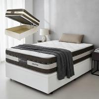 Cama Box Baú Casal Sintético + Colchão Esplendor Molas Ensacadas Luckspuma 138x188x75 Cor:branco - 1
