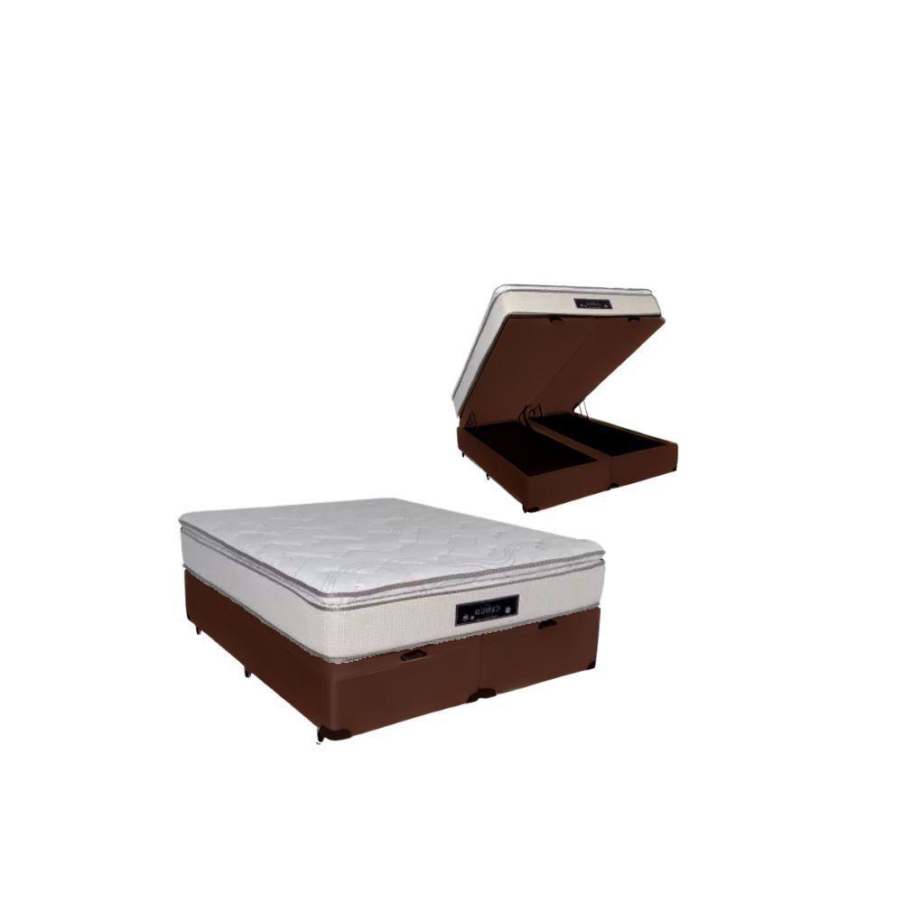 Cama Box Baú Queen Suede + Colchão Cloud Pillow Top Molas Ensacadas Luckspuma 158x198x74 Cor:marrom - 1
