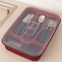 Porta Talheres Com Tampa Organizador Talher Gaveta Armario Utensilios Cozinha 4 Divisorias Viagem Churrasco Camping - 3