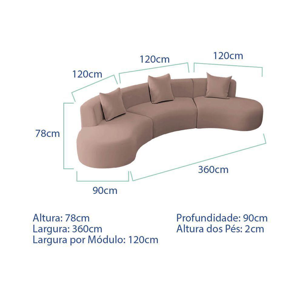 Kit Sofá Modular 4 Lugares 360cm Moderno Curvo Orgânico Duna Linho Cor Rosê - 6
