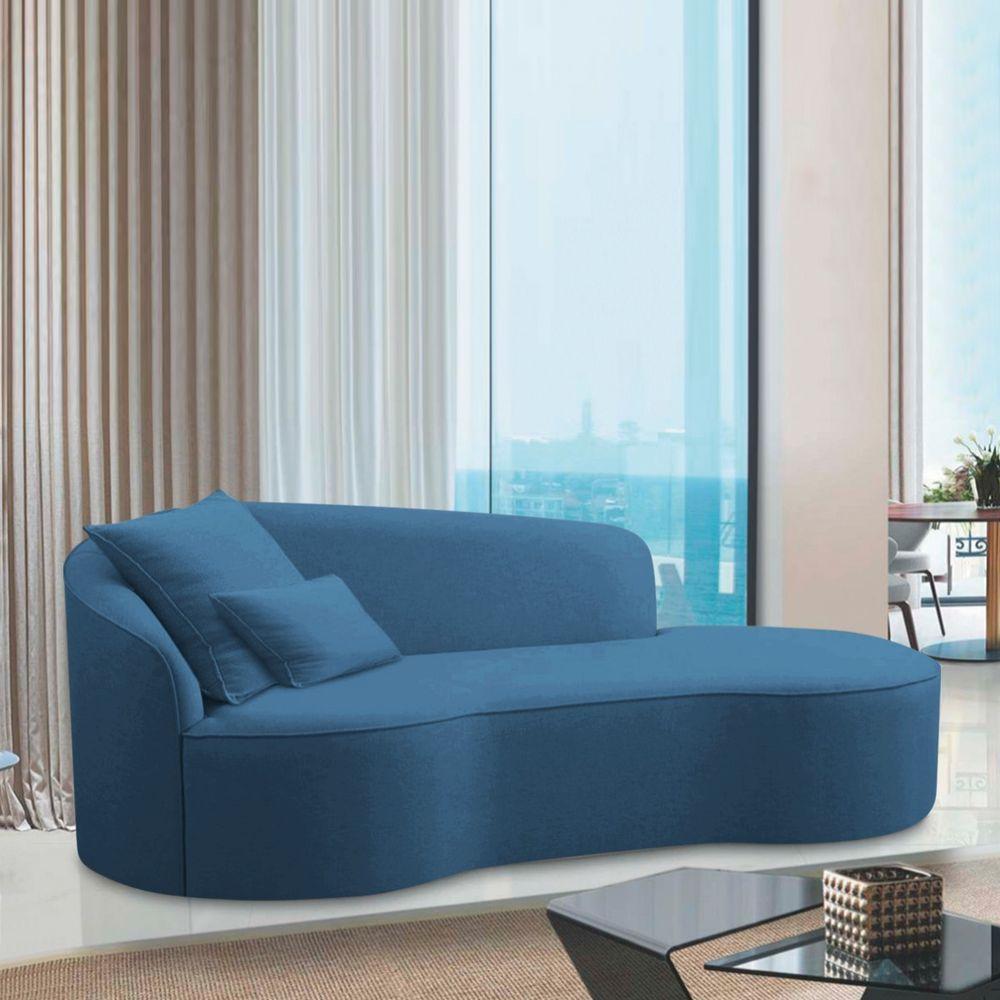 Divã Recamier Curvo Sala De Estar Recepção Inglaterra 180cm Lado Direito Linho Cor Azul Royal - 2