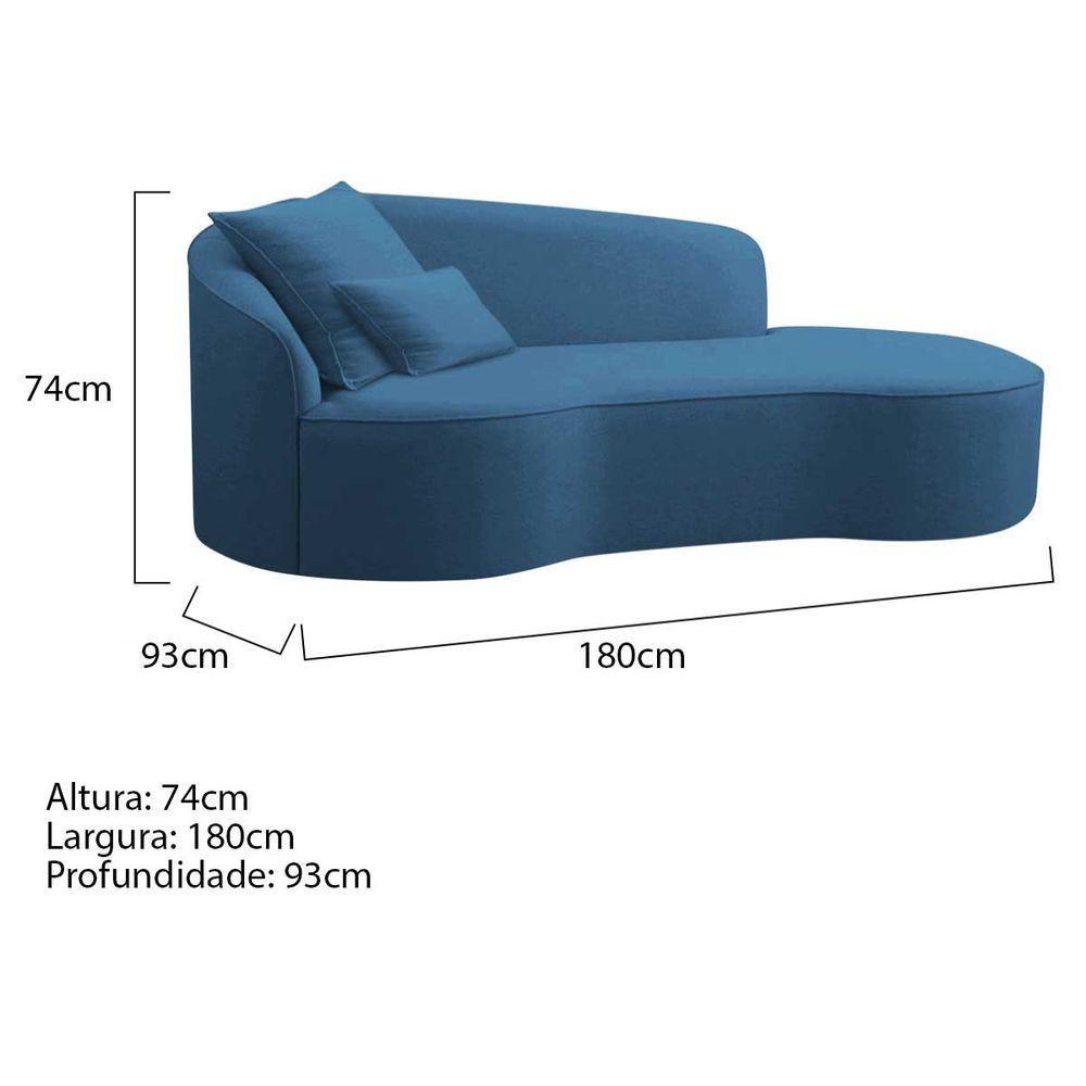 Divã Recamier Curvo Sala De Estar Recepção Inglaterra 180cm Lado Direito Linho Cor Azul Royal - 3
