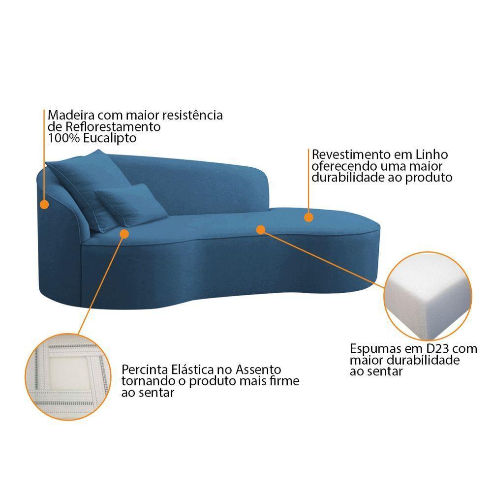 Divã Recamier Curvo Sala De Estar Recepção Inglaterra 180cm Lado Direito Linho Cor Azul Royal - 4
