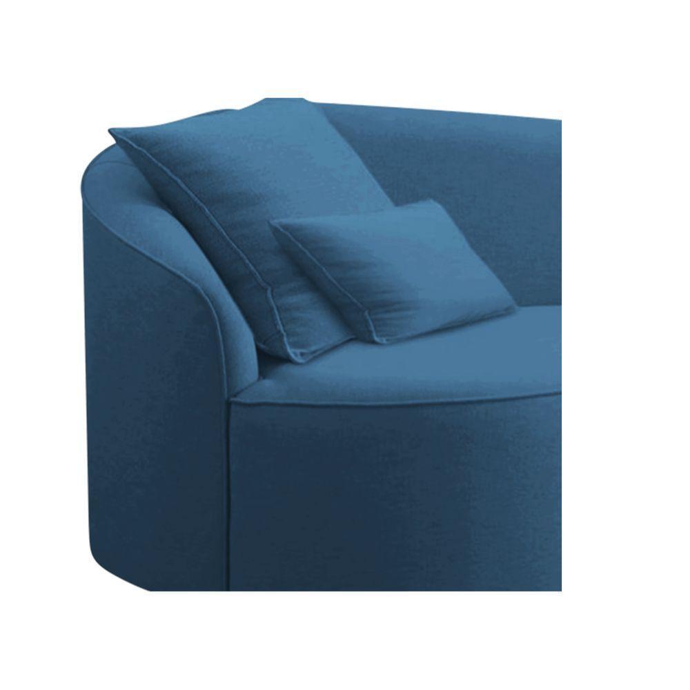 Divã Recamier Curvo Sala De Estar Recepção Inglaterra 180cm Lado Direito Linho Cor Azul Royal - 7
