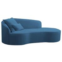 Divã Recamier Curvo Sala De Estar Recepção Inglaterra 180cm Lado Direito Linho Cor Azul Royal - 1