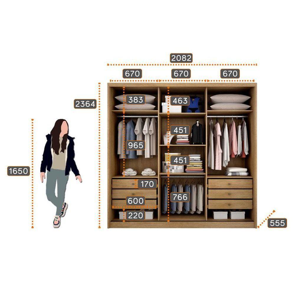 Guarda Roupa Casal Medelim 3 Portas 6 Gavetas Cumaru 25 Fendi Com Espelho - Novo Horizonte - 2