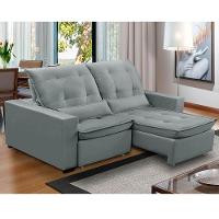 Sofa Retratil Reclinavel 2 Lugares 2,20m Atlantis Veludo Cinza Claro Lansofbr - 1