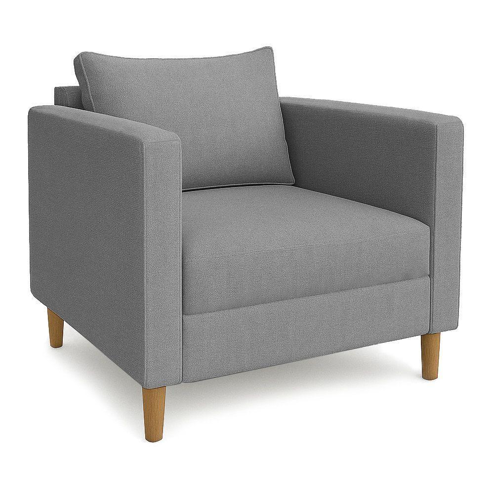 Poltrona Decorativa Helena Linho Pés Madeira Cinza - 1