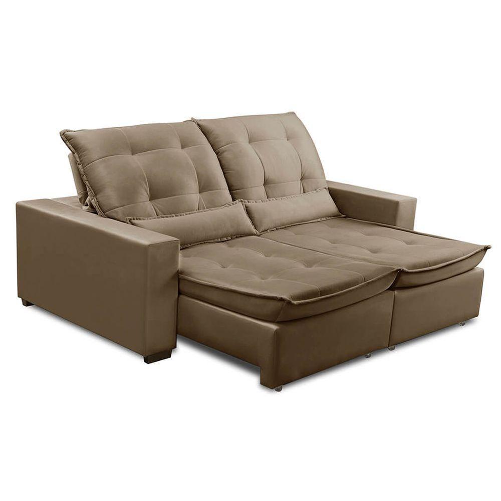 Sofa Retratil Reclinavel 2 Lugares 1,80m Atlantis Veludo Capuccino Lansofbr - 3