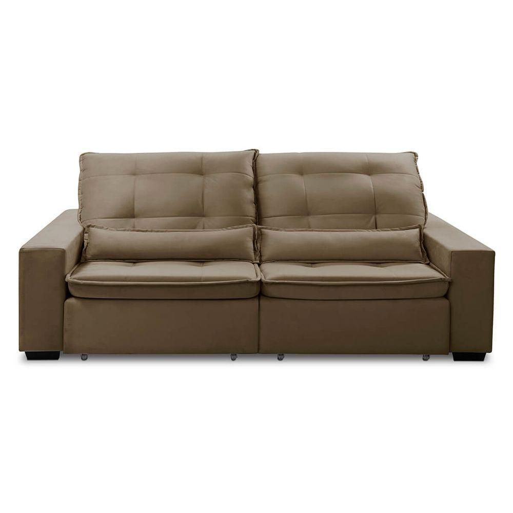 Sofa Retratil Reclinavel 2 Lugares 1,80m Atlantis Veludo Capuccino Lansofbr - 4