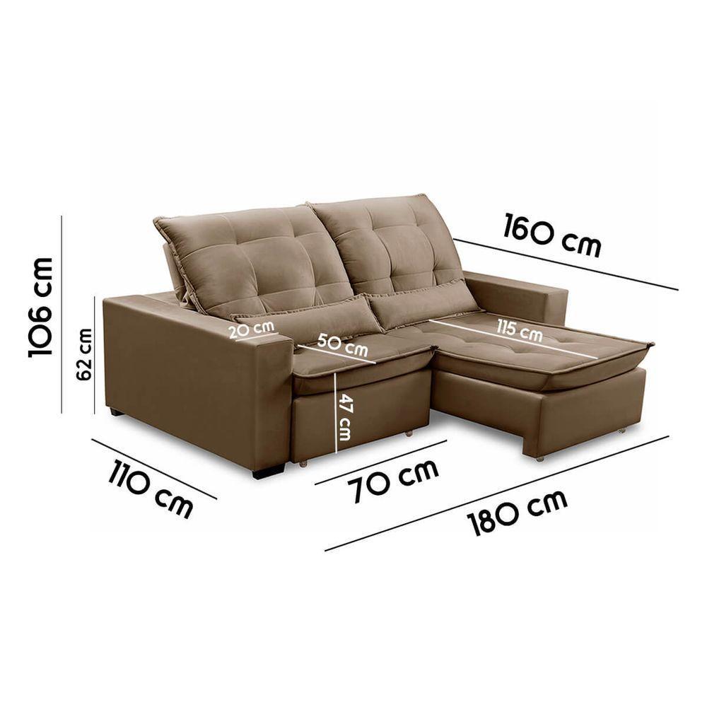 Sofa Retratil Reclinavel 2 Lugares 1,80m Atlantis Veludo Capuccino Lansofbr - 7