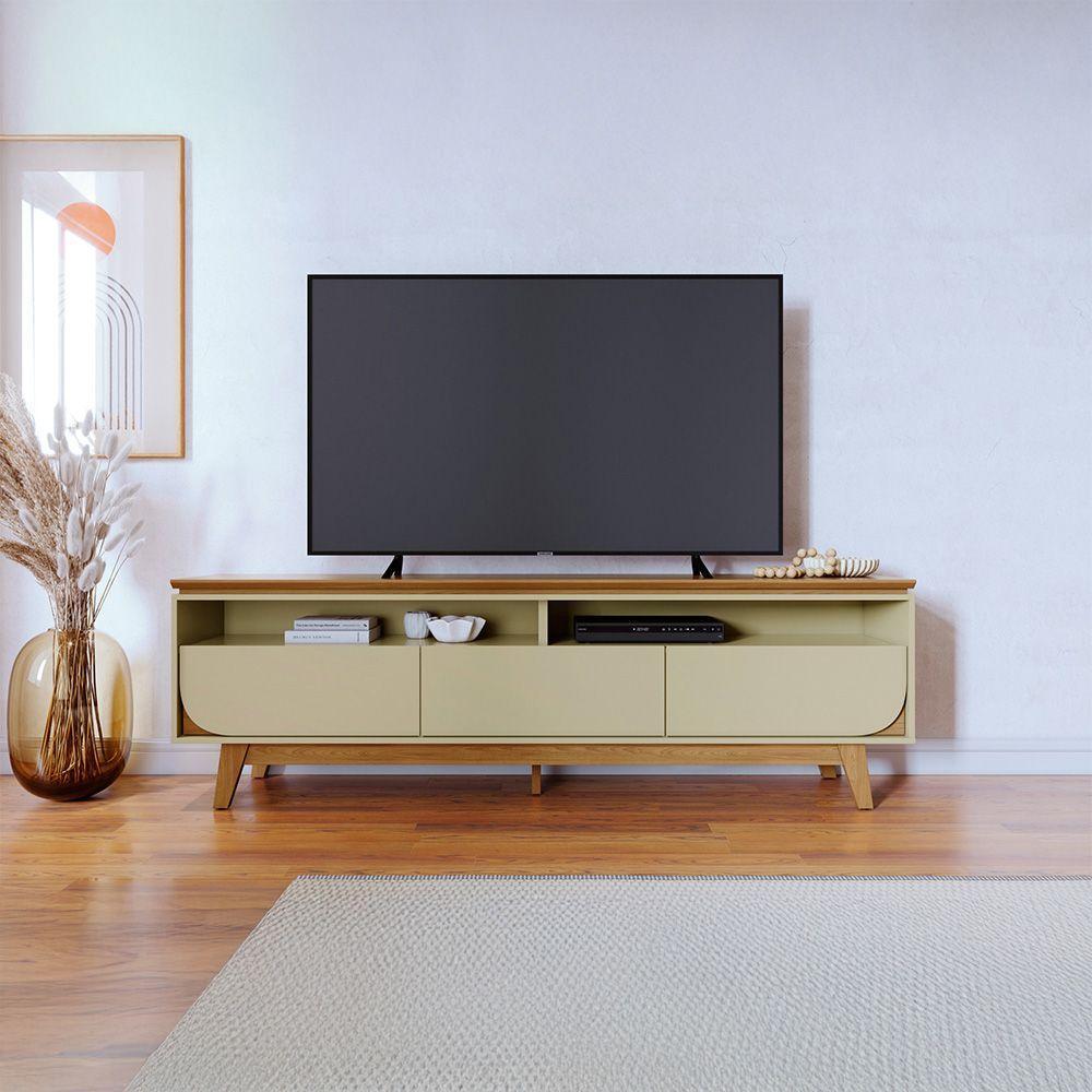Rack Tv 75 Pol 200cm Bancada Para Sala Elarin M20 - D'rossi Cor Cumaru E Opala - 1
