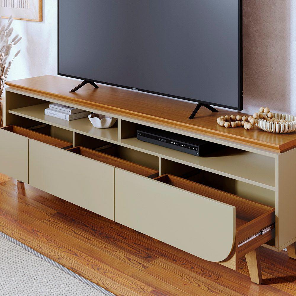 Rack Tv 75 Pol 200cm Bancada Para Sala Elarin M20 - D'rossi Cor Cumaru E Opala - 4