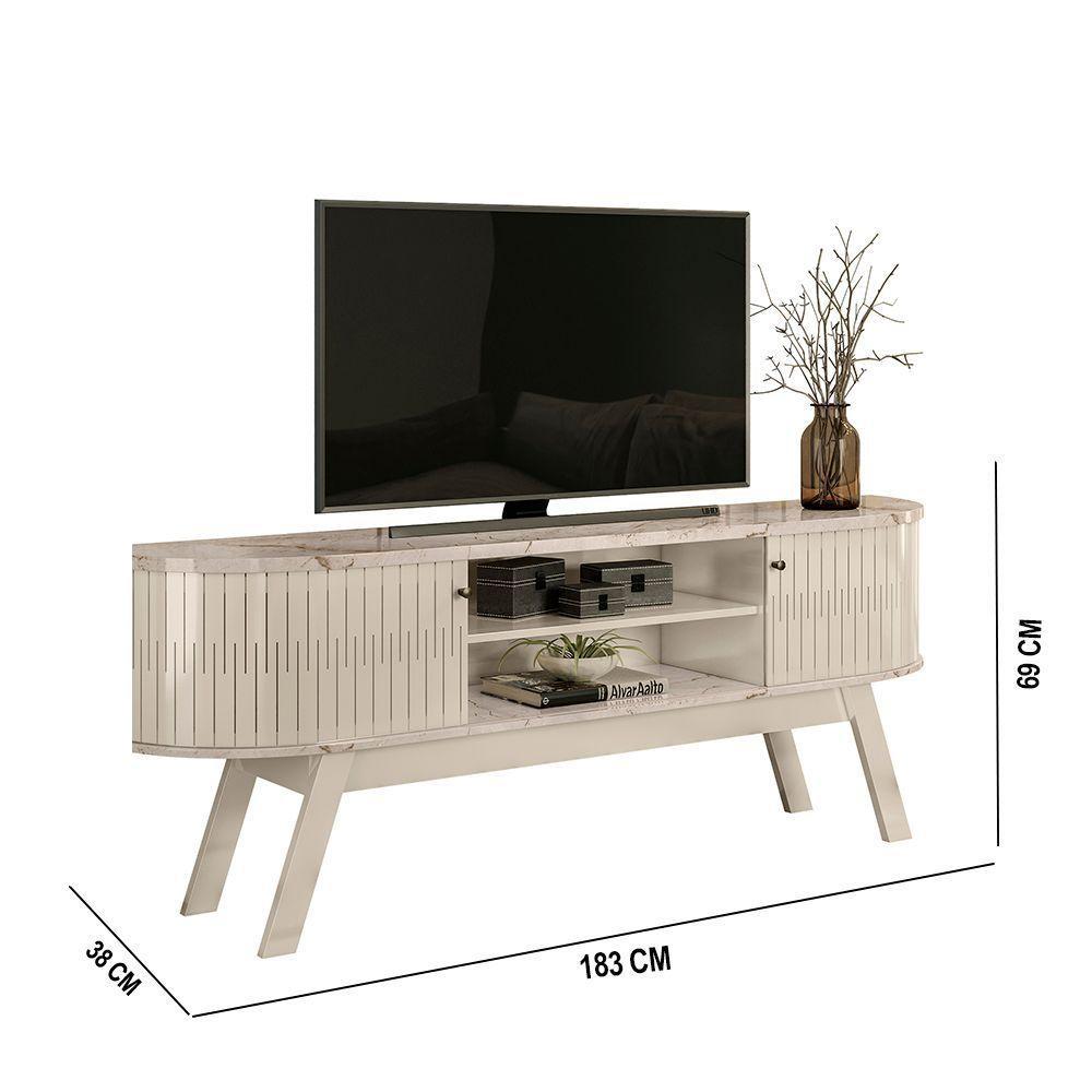 Rack Tv 75 Pol 183cm Bancada Para Sala Enzari M20 - D'rossi Cor Calacata E Off White - 3