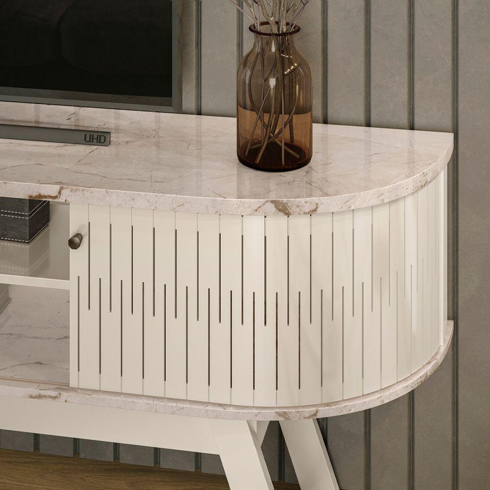 Rack Tv 75 Pol 183cm Bancada Para Sala Enzari M20 - D'rossi Cor Calacata E Off White - 4