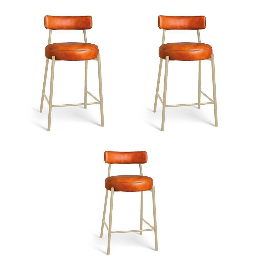 Banqueta Cozinha Alta Com Encosto Industrial Champanhe Kit 3 Londres Pu D03 - D'rossi Cor Preto - 2