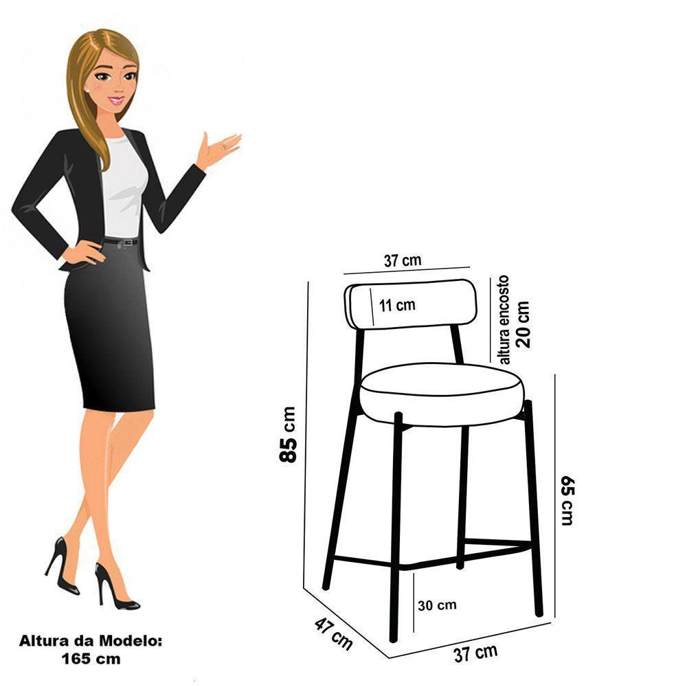 Banqueta Cozinha Alta Com Encosto Industrial Champanhe Kit 3 Londres Pu D03 - D'rossi Cor Preto - 4