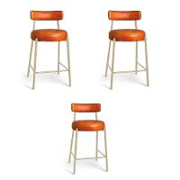 Banqueta Cozinha Alta Com Encosto Industrial Champanhe Kit 3 Londres Pu D03 - D'rossi Cor Preto - 2