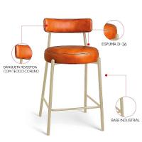 Banqueta Cozinha Alta Com Encosto Industrial Champanhe Kit 3 Londres Pu D03 - D'rossi Cor Preto - 3