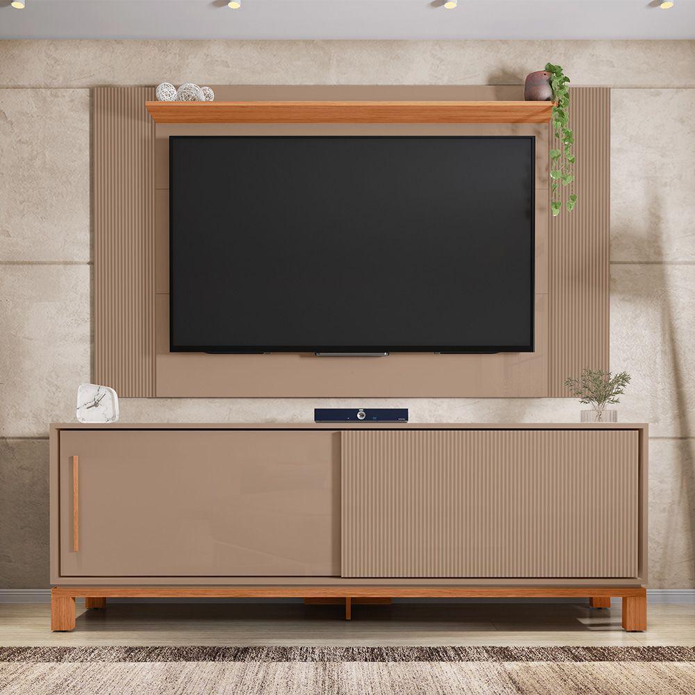 Painel Tv 65 Pol 180cm Com Rack Bancada Para Sala Visari C01 - D'rossi Cor Marrom/freijó - 1