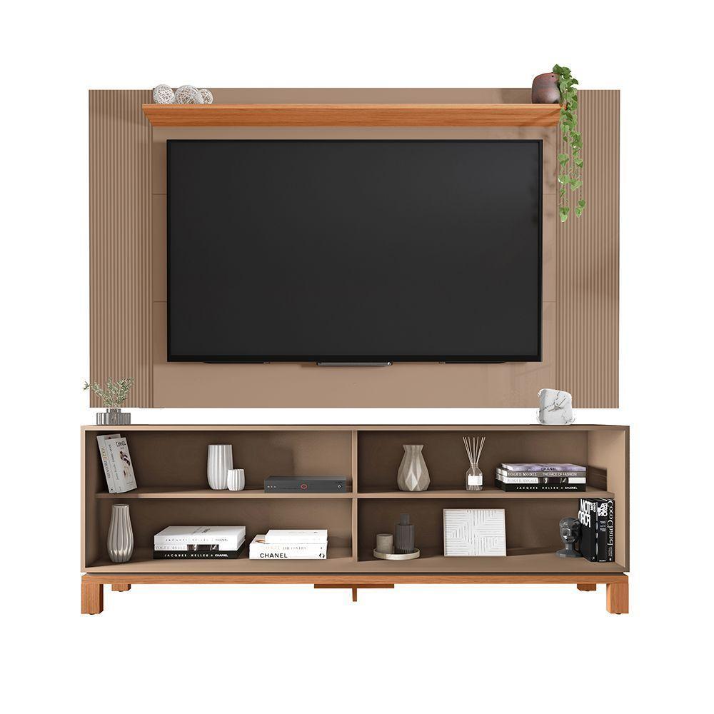 Painel Tv 65 Pol 180cm Com Rack Bancada Para Sala Visari C01 - D'rossi Cor Marrom/freijó - 2