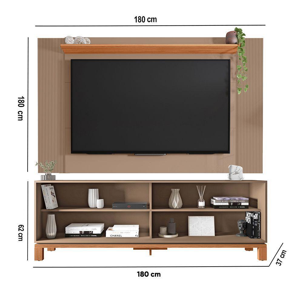 Painel Tv 65 Pol 180cm Com Rack Bancada Para Sala Visari C01 - D'rossi Cor Marrom/freijó - 3