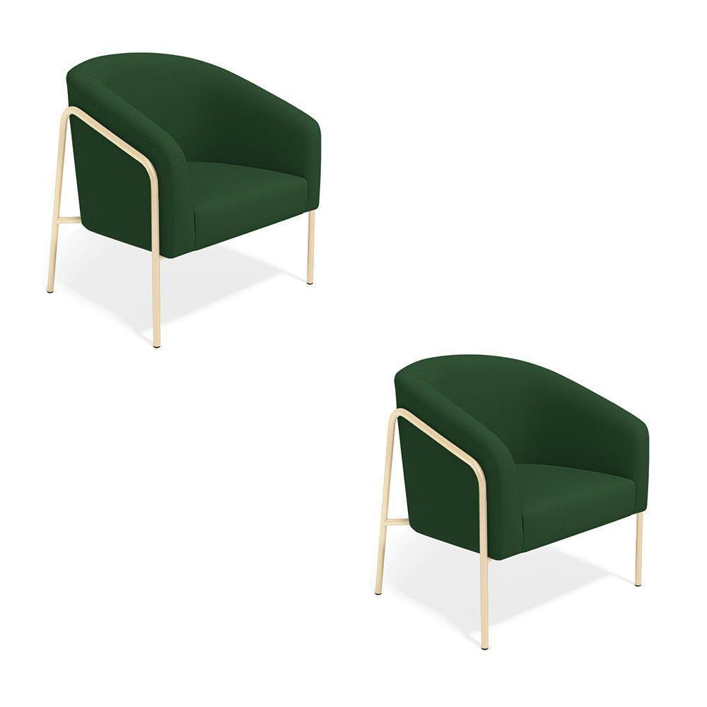 Poltrona Sala Industrial Alta Champanhe Kit 2 Stella Suede D03 - D'rossi Cor Verde - 2
