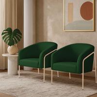 Poltrona Sala Industrial Alta Champanhe Kit 2 Stella Suede D03 - D'rossi Cor Verde - 1