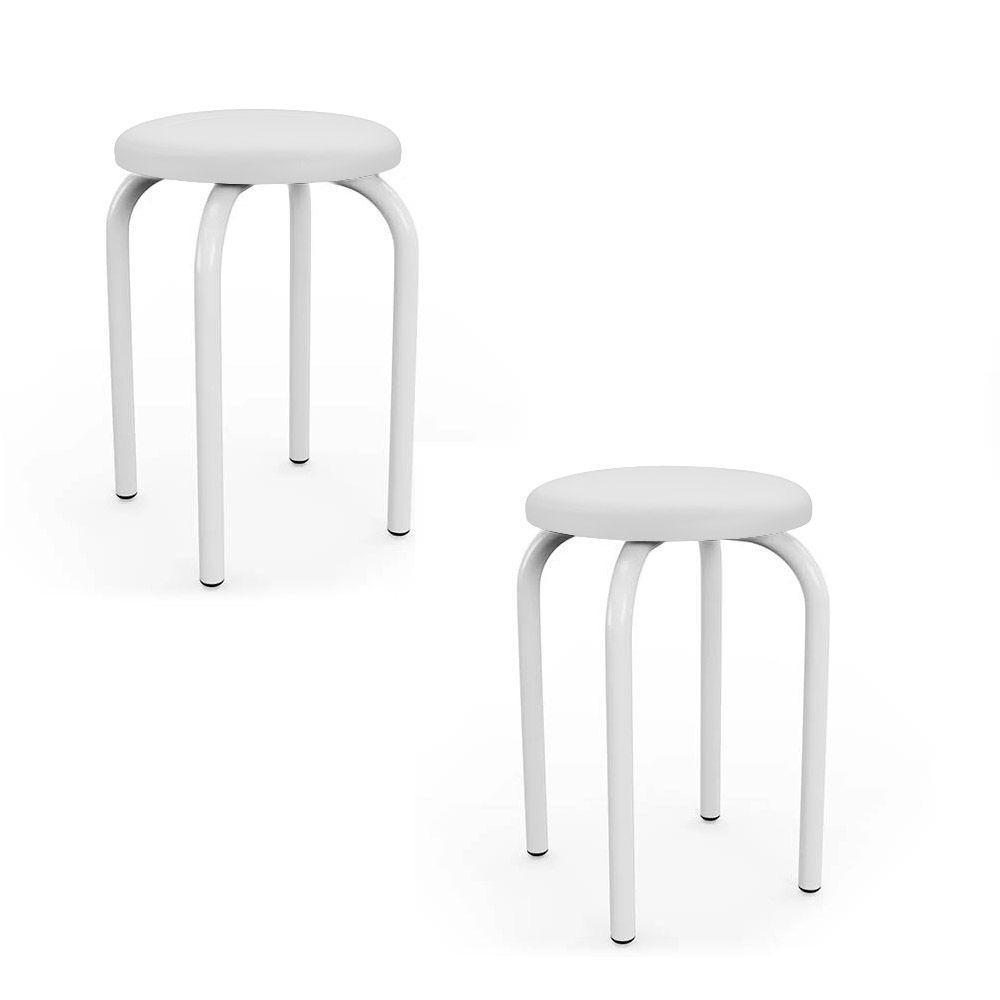Banqueta Cozinha Baixa Empilhável Industrial Kit 2 Jully D03 - D'rossi Branco - 2