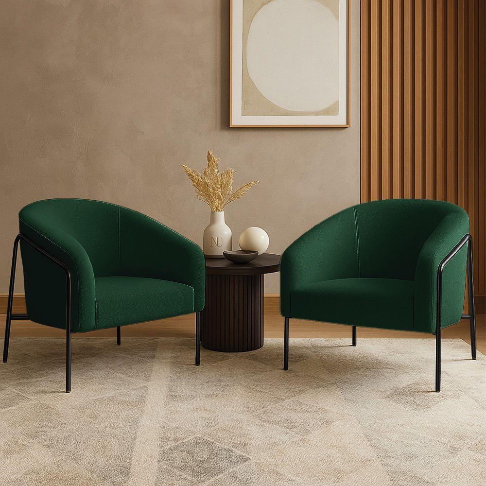 Poltrona Sala Industrial Alta Preto Kit 2 Stella Bouclê D03 - D'rossi Cor Verde - 1