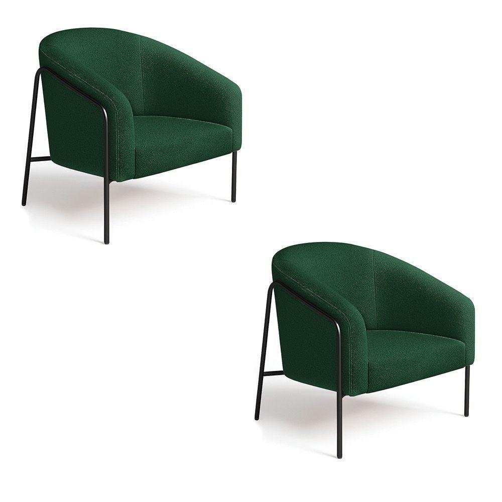 Poltrona Sala Industrial Alta Preto Kit 2 Stella Bouclê D03 - D'rossi Cor Verde - 2