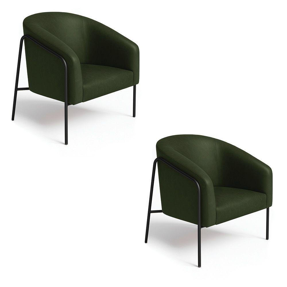 Poltrona Sala Industrial Alta Preto Kit 2 Stella Sintético Pu Verde D03 - D'rossi - 5