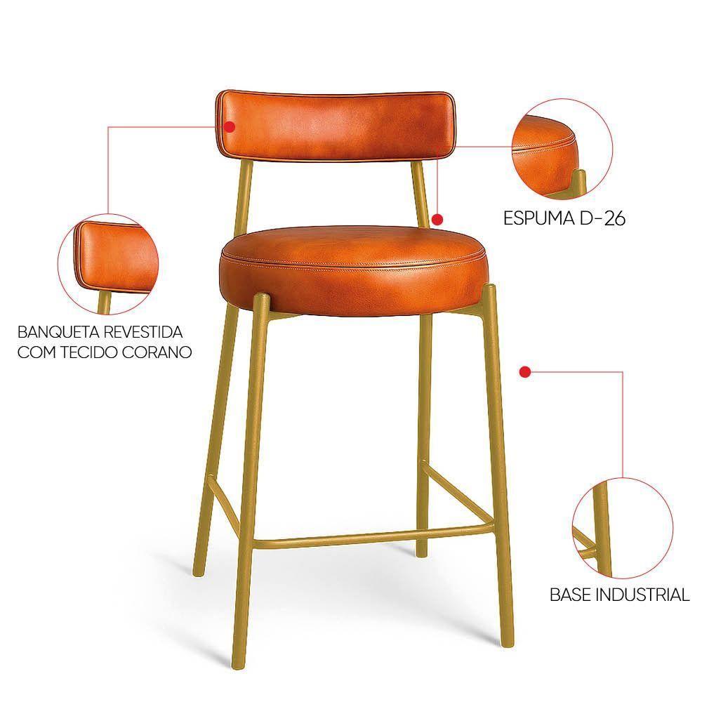 Banqueta Cozinha Média Com Encosto Industrial Dourado Kit 4 Londres Pu D03 - D'rossi Cor Preto - 3