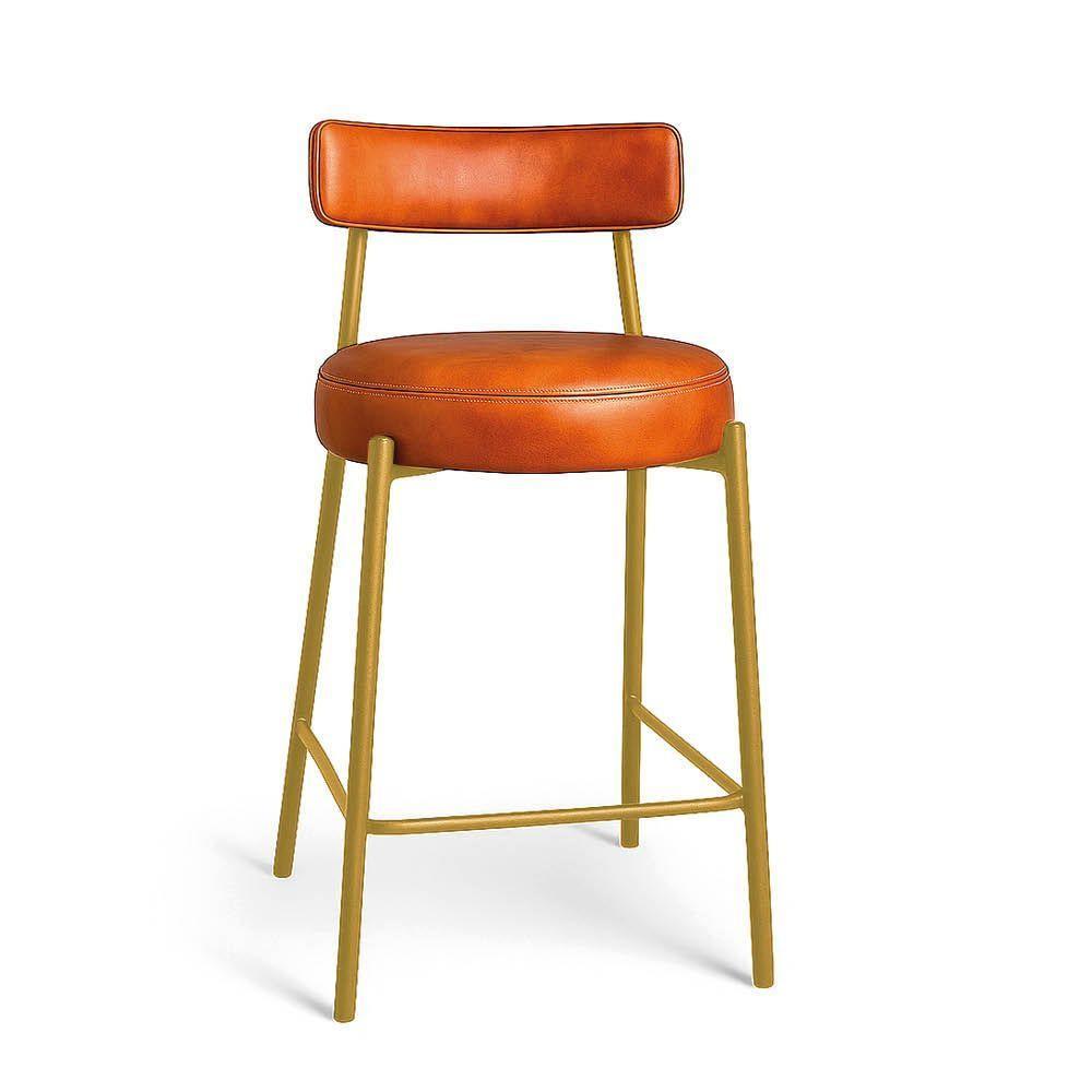 Banqueta Cozinha Média Com Encosto Industrial Dourado Kit 4 Londres Pu D03 - D'rossi Cor Preto - 5